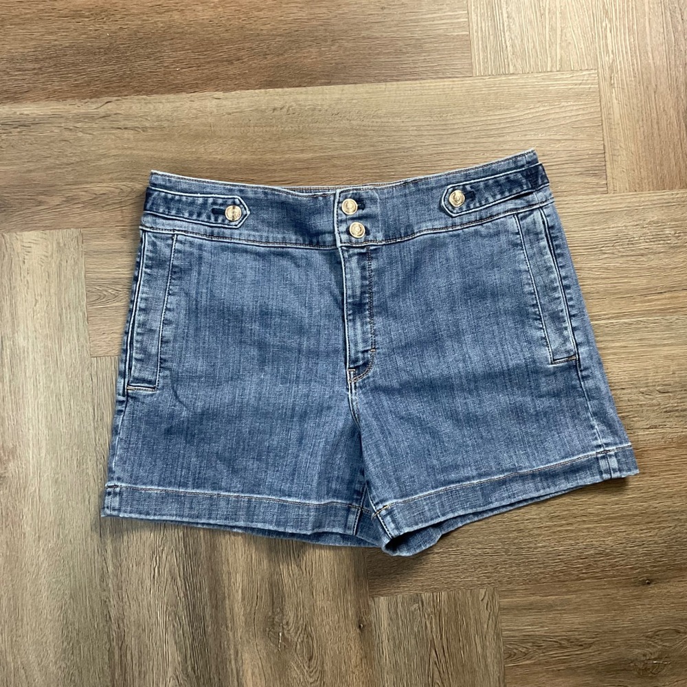 White House Black Market Extra High Rise 5" Nautical Denim Shorts Womens 14 Blue
